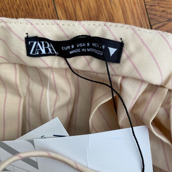 Zara Tan Pink Striped Cropped Pleated Top Size Small - Picture 9 of 12
